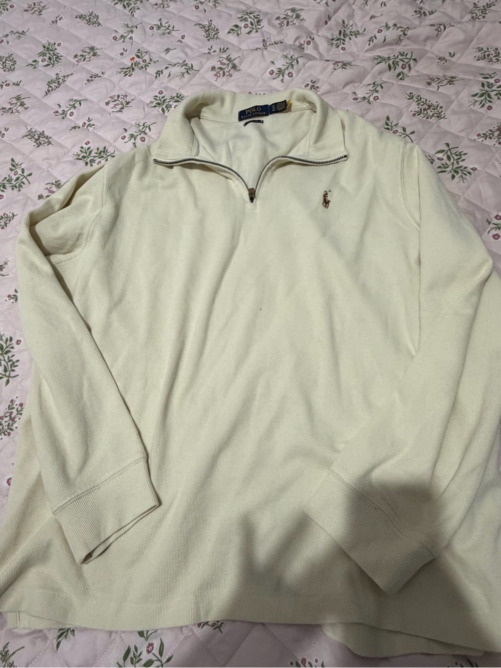 Polo Ralph Lauren Cream Crewneck with Blue Logo Tag